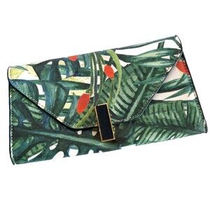 Palm Leaf Printed Vegan Leather Clutch Bag Handle No Strap MSRP $75
